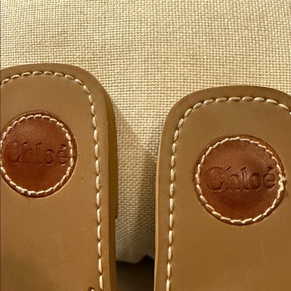 Chloe Woody Flat Mules Women's Tan Sandals Slides - Picture 5 of 10